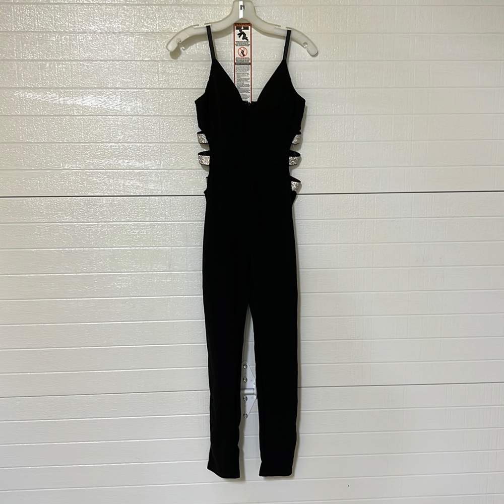 Windsor - Black Jumpsuit with Silver Sequence Open Sides